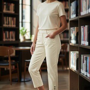 Evelyn & Arthur straight leg capri ivory pants size 6